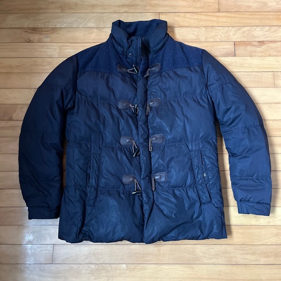 BOSS Hugo Boss Other - BOSS Hugo Boss Mens Navy Blue Mixed Media Toggle Puffer Jacket Coat Size M